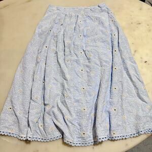 Lulus Size L Blue Floral Eyelet Embroidered Scalloped Midi A-Line Skirt Coquette